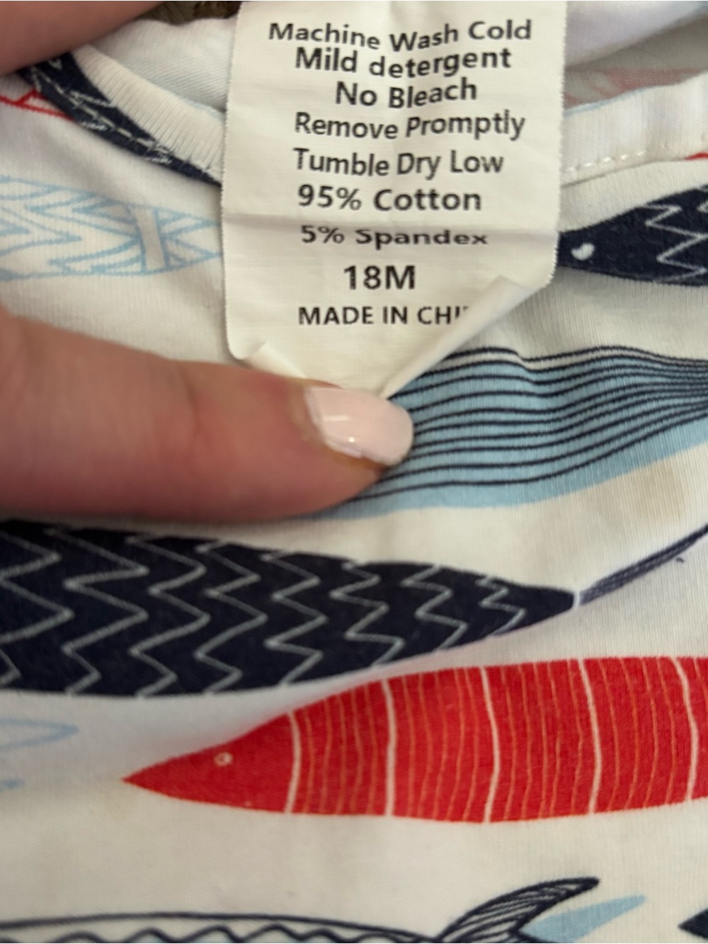 Stitchy Fish Sleeveless Baby Romper with Red, Navy & Light Blue Fish Print 18M - Picture 5 of 5